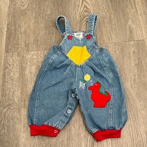 Babies Cuties by Judy Vintage 90's Basketball Dinosaur Denim Overalls Size 3-6M